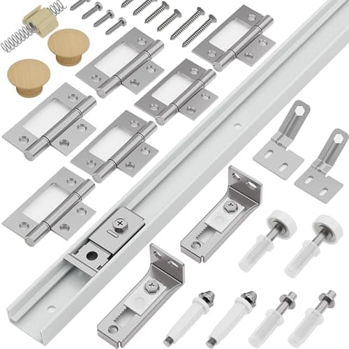 Ocyfym Closet Bifold Door Hardware & 48 Inch Track Kit, 4 ft Folding Door Bi-Fold Puerta Repair Replacement Part for Laundry, Include 4 Foot Rail Floor & Top Bracket Pivot Pin Guide Roller Hinge Knob - Image 1