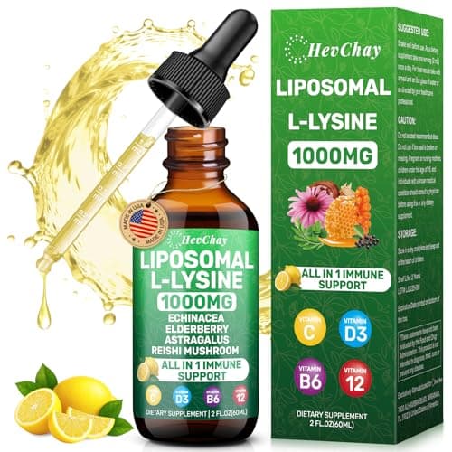 Liposomal Lysine 1000MG Liquid Drops, 16-in-1 L Lysine Supplement for Kids and Adults, Echinacea & Elderberry with Vitamin C, B6, D3, B12 & Zinc for Collagen, Lip, skin & Immune Support, 1 Pack - Image 1