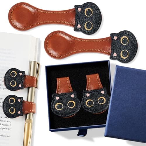 2Pcs Magnetic Leather Bookmarks with Gift Box Magnetic Pen Holder Book Marks Clip Gift for Book Lover Readers Men Women Teachers Students, Cat (Brown+Brown) - Image 1