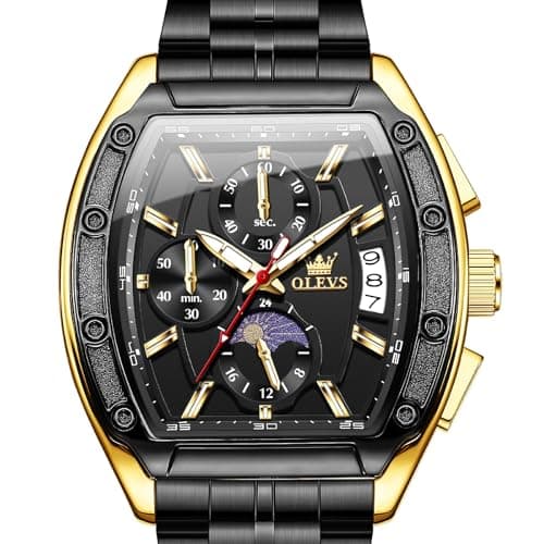 OLEVS Black Watches for Men Luxury Square Rectangle Fashion Quartz Analog Chronograph Wrist Waterproof Mens Watches Stainless Steel Luminous Watch Gift for Him - Image 1