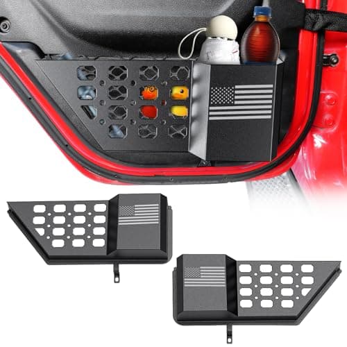 DIAMOOKY Metal Rear Door Pocket Storage Box for Jeep Wrangler JL JLU 4XE 2018-2026 & Gladiator JT 2020-2023 2023 2024 2025 2026 Accessories Door Storage Organizer Molle Panels, Flag, 2PCS