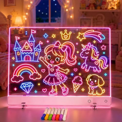 Rechargeable LED Drawing Board for Kids, 16-Inch Light Up Drawing Tablet with 7 Colors & Dimming, Arts Supplies Crafts for Kids Ages 3-8, Birthday Gifts for Girls Boys Age 5-10 - Image 1