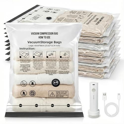 Yobobo Vacuum Seal Bags for Clothing: 80% Compression with Rechargeable Pump - Holds 6 Summer Clothes per Bag - 9 Pack Vacuum Seal Bags for Travel - 7-Day Business Family Trips - Image 1