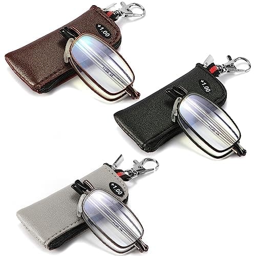 Yiwaeye Folding Reading Glasses Blue Light Blocking, Soft Nose Pad Spring Hinge Readers with Portable Keychain Bags for Men Women 3 Pack Black/Gunmetal/Brown +2.5 - Image 1