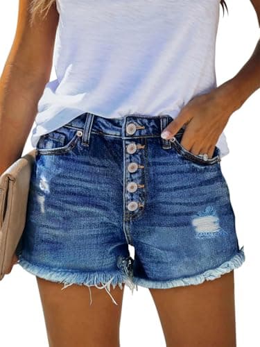 onlypuff Distressed Denim Shorts Women Juniors Cuffed Hem Jean Shorts Wash Jean Shorts Navy 14 - Image 1