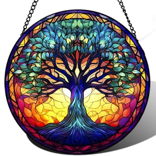 Tree of Life Suncatcher -7.9 in Stained Glass Window Hanging Catcher Garden Decor - Image 1