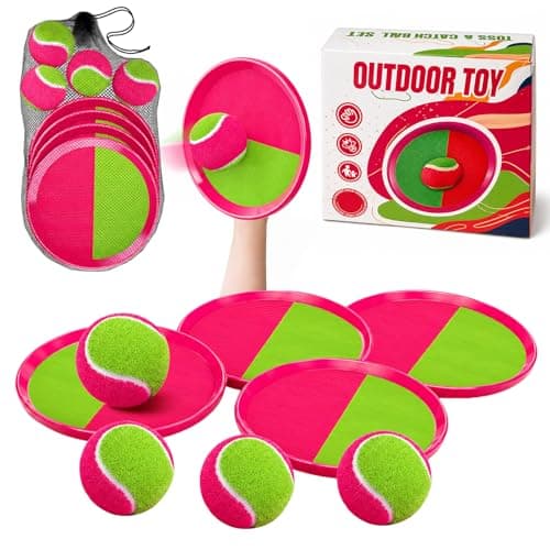 SINMANVI Toss and Catch Ball Set Boys Toys Outdoor Toys Yard Games Outside Games Beach Toys for Kids Ball and Catch Game with 4 Paddles and 4 Balls