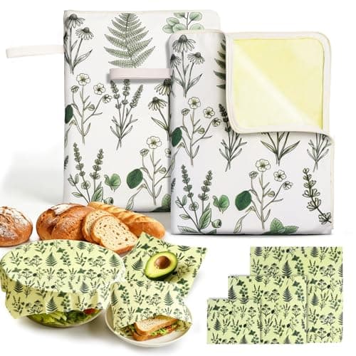 Reusable Beeswax Bread Bags & Wraps Set - 2 XL Sourdough Bags (17“x13") with Wide Zipper & Handle - 3 Beeswax Wraps for food, Cheese, Fruit, Veggie - Breathable Bread Storage, 5 Pack - Image 1