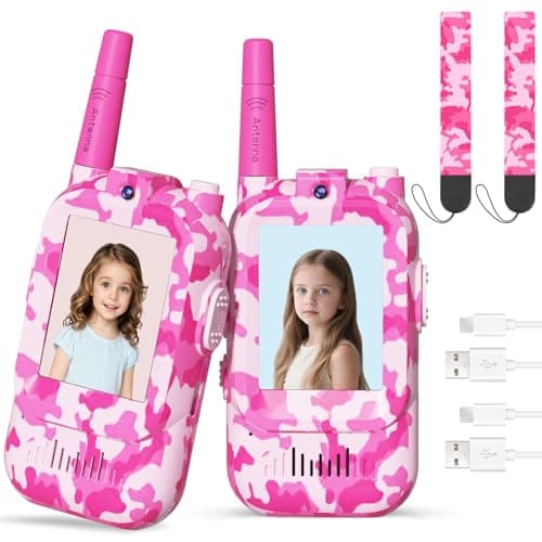 Video Walkie Talkies for Kids with Camera, 2 Pack Rechargeable Kids Walkie Talkies, Real-Time Video Intercom, LCD Screen, Voice Changer, Long Range Outdoor Toys for Boys Girls Ages 3-12 (Desert Pink) - Image 1