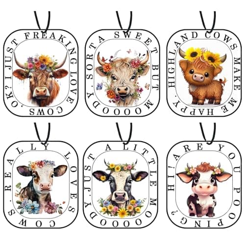 Highland Cow Car Air Fresheners, Cute Cow Print Stuff Hanging Car Accessories Merch Stuffed Animals Decor Gifts 6 Pack for Women Men Home Decorations Party - Image 1