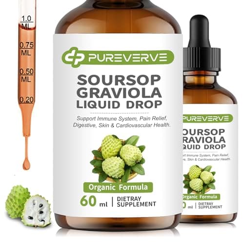 Pureverve Soursop Graviola Liquid Drop for Cell Support & Regeneration, Immune System and Gut Health Support, Soursop Bitters Liquid, Herbal Goodness, Sugar/Gluten Free, Natural Flavor, 2 Fl Oz - Image 1