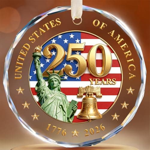 250 Anniversary USA Ornament for 4th of July Decorations - Crystal Glass Patriotic Christmas Ornaments - 1776-2026 Statue of Liberty Bell & US Flag Keepsake - Memorial Day Gifts for Men Women Veterans - Image 1