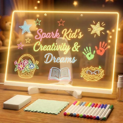 LED Drawing Board for Kids - 17" Flicker-Free Glow Doodle Drawing Pad with 11-Color Light Modes, Soft Light Dry Erase Note Board with Stand, Hanging Chain, 12 Markers, Gifts for Kids (1PCS Warm light) - Image 1