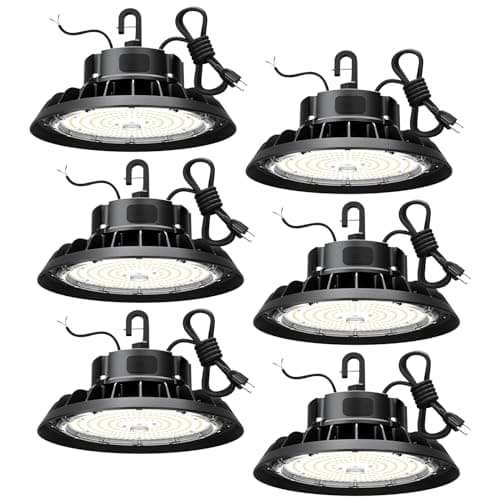 YXL 100W 6 Pack Super Bright UFO LED Lights, 15000LM 5000K, 0-10V Dimmable, Us Plug 5' Cable, 100-277V for Shop, Barn, Warehouse, UL Listed - Image 1