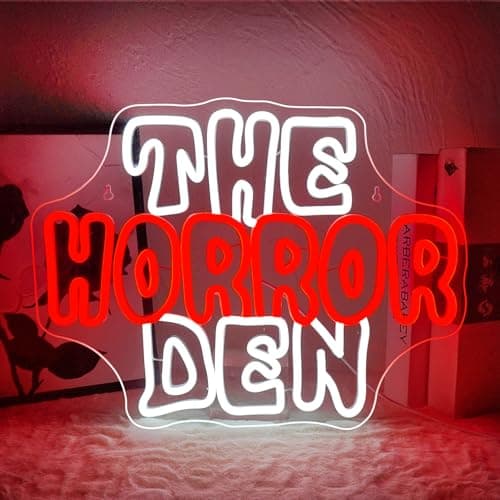 NOSUN The Horror Den Neon Sign Light for Happy Halloween Wall Decor for Man Cave Dimmable USB Neon Lights for Horror Party Club Game Room Torror Movies Lover Home Wall Decor - Image 1