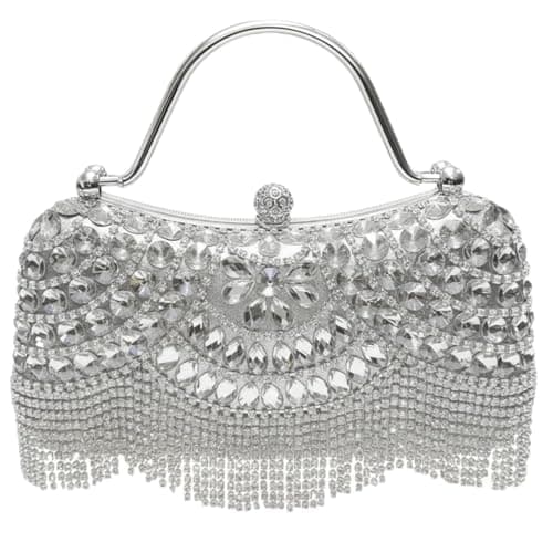 LUKLUKTAISUN 2026 Fringe Rhinestones Clutch Purse for Women Elegant Mesh Evening Bag Crystal Handbag for Prom Wedding(Silver) - Image 1