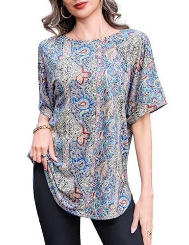 Totatuit Summer Oversized T Shirts for Women Graphic Tees Half Sleeve Drop Shoulder Crewneck Tunic Tops Loose Fit Casual Blouses to Wear with Leggings Boho Bohemia Travel Vacation Clothes - Image 1