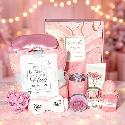 Birthday Gift for Women,Mothers Day Gift Basket,Get Well Soon Self Care Package,Spa Gift Basket,11pcs care package for women,Feel Better Encouragement for Mom Grandma Wife Best Friend Sister (Pink) - Image 1