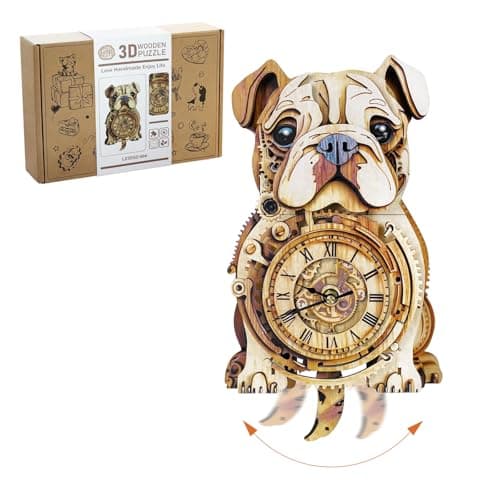 Kosmickiss Wooden Models for Adults to Build-Bulldog Clock with Swinging-3D Wooden Puzzles for Adults-Dog Mom Gifts for Women-DIY Clock Kit - Image 1