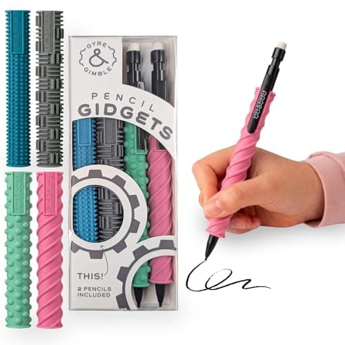 Gyre & Gimble Pencil Gidgets – Textured Silicone Pencil Sleeve for Quiet Fidgeting – Transform Your Mechanical Pencil into a Sensory ADHD Tool for Kids and Adults – 4 Sleeves & 2 Pencils