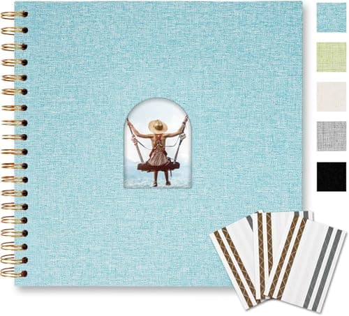 Vienrose 10X10 Inch DIY Scrapbook Album Linen Arch Window Photo Album 40 Blank Pages Scrap Book Photo Albums for Wedding Baby Shower, Light Blue - Image 1