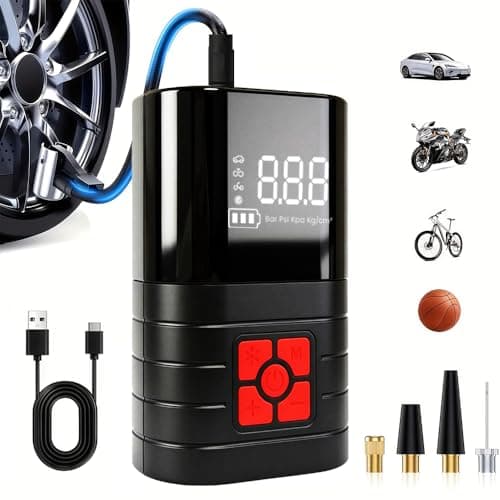 Portable Car Tire Inflator Air Compressor, 120PSI Electric Air Pump with Digital Pressure Gauge, Auto Shut Off, LED Light, for Car SUV Motorcycle Bike Balls