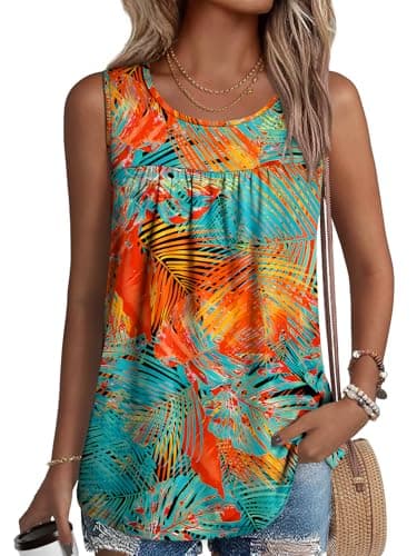 NORACORA Womens Summer Tank Tops Sleeveless T Shirt Casual Loose Fit Tunic Blouses Floral Boho Print XXL - Image 1