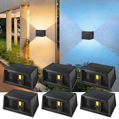 CORESLUX Solar Fence Lights Outdoor, Up and Down Outdoor Wall Lights, IP65 Waterproof Solar Powered, Color Changing Warm Cool Solar Sconce Lights for Backyard/Railing/Wall/Step/Patio, 6PCS - Image 1