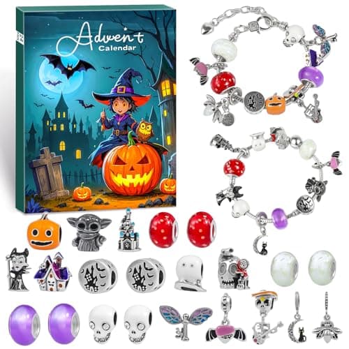 2026 Advent Calendar Halloween Christmas 24 Day Countdown Calendar with DIY Glow in the Dark & Cat's Eye Beaded Bracelet, Surprise Halloween Christmas Jewelry Gift for Kids Girls Daughter Niece Granddaughter - Image 1