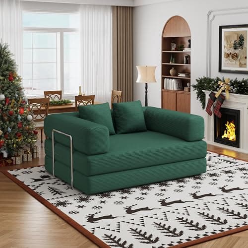 BSHOMGI Folding Sofa Bed Convertible Corduroy Couch Queen Size Floor Sleeper 4-in-1 DIY Combination Modular Lazy Sofas Fold Futon Lounge for Living Room (Green, 53.15" Double Sofa) - Image 1