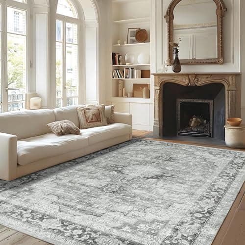 Syalife 3x5 Washable Area Rug, Ultra Soft Non-Slip, Low Pile, Stain Resistant Vintage Area Rug for Living Room, Boho Carpet for Bedroom, Dining Room, Office, Foldable Entryway Rugs, I009-FG29 Grey - Image 1