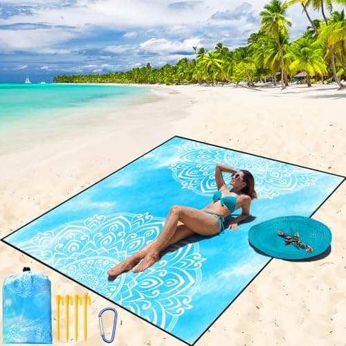 WIWIGO Beach Blanket Waterproof Sandproof Beach Mat 79" X 83"/10'x9'for 2-8 Adults Quick Drying Outdoor Picnic Mat Beach Accessories for Travel, Camping, Hiking