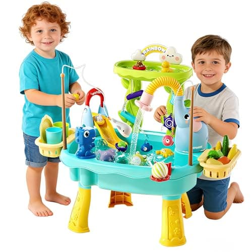 Poruary 2027 Upgraded Toddler Sand Water Table Toy with Electric Water Pump, Kids Sand Water with Faucet/Play Food Accessories/Fishing Toy, Kitchen Play Sink Toys for Girl Boy Age 3+ (Blue) - Image 1