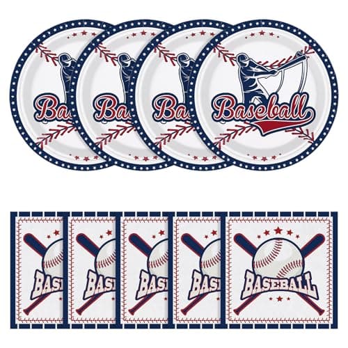 NatNarr 50 Pcs Baseball Plates and Napkins, Disposable Baseball Party Supplies Baseballs Themed Birthday Party Decorations Include 7 Inch Baseballs Plates and 6.5 Inch Paper Napkins - Image 1