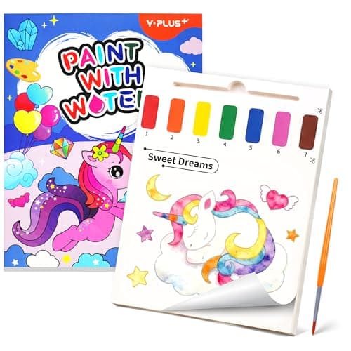 YPLUS Paint with Water Books for Toddlers, Art Craft Toys Watercolor Painting Paper, Gift for Kids Ages 1-3, 2-4, 4-6, Drawing with Brush - Unicorn - Image 1