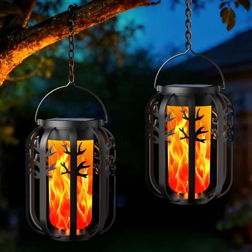 Solar Lanterns, KagoLing Flame Solar Lanterns Outdoor Waterproof Gift for Women Hanging Lights Outdoor Flickering Lamp Lights Decoration for Outside Garden,Yard,Porch,Tree,Lawn,Pathway Decor, 2 Pack - Image 1