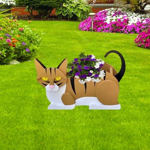 strolfay Orange and White Cat Planter, Cute Animal Shaped Plant Pot, Cat Flower Pot, Gifts for Women & Pet Lovers, Indoor Outdoor Garden Home Office Decor, 12.5 x 5.6 x 7.8 Inches - Image 1