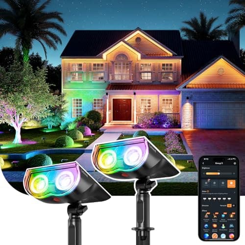 Linkind Smart Solar Spot Lights Outdoor SL5C, Solar Lights Outdoor Spotlight Cool/Warm White/Color Changing, APP/Voice Control IP67 Landscape Lighting for Yard, Garden, Pathway(2 Pack) - Image 1