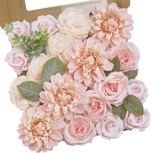 Pink Artificial Flowers Combo, Fake Silk Roses, Dahlias, Chrysanthemum Ball with Stems for Wedding Bridal Bouquets, Baby Shower, Party, Table Centerpieces, Home Decor & DIY Floral Arrangements - Image 1