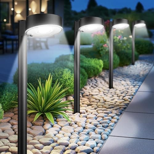 Ahaorigin 8 Pack Solar Pathway Lights Outdoor, 12 Brighter LED Solar Lights Outdoor Waterproof, Up to 12 Hrs Modern Path Light for Yard Garden Walkway Driveway Lawn, Cool White - Image 1