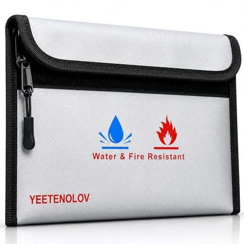 YEETENOLOV Small Fireproof Money Bag, 9 x 7 Inch Water-Resistant Cash Pouch with Zipper and Hook-and-Loop Flap for Passport, Cards, Jewelry, Keys and Valuables, Silver - Image 1
