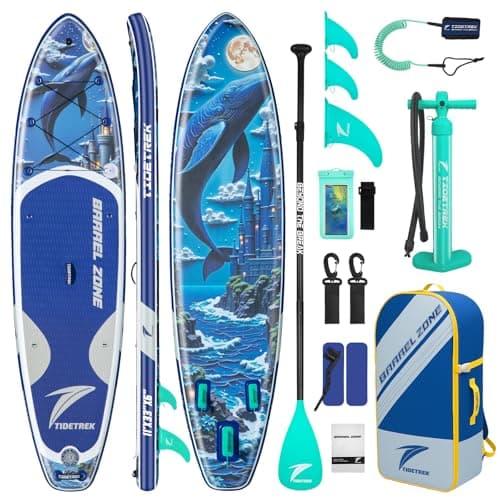 TIDETREK 11'/11'6" x 33"/34" x 6" Inflatable SUP Paddle Board – Extra-Wide, Stable Stand Up Paddle Board with Premium Full Accessory Set for Adults & Youth (Whale Dream, 11'x33 x6) - Image 1