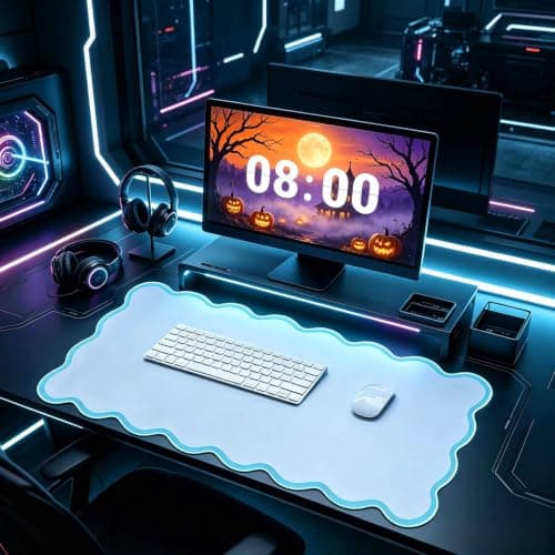 Yuboo Teal Scalloped Desk Mat for Women, 31"x15.7" Cute Waterproof Washable Non Slip Large Keyboard Mouse Pad, Cottagecore Aesthetic Desktop Pad for Gaming Office Dorm Desk Decor - Image 1