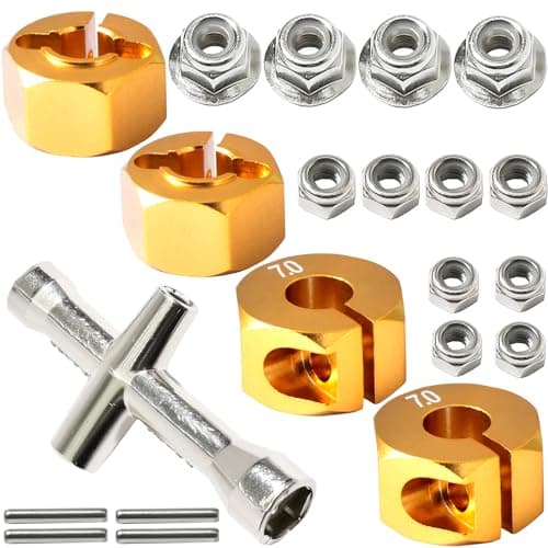 Fraizoe RC Aluminum 12mm Hex Wheel Hub 4Pcs w/Axle Pin M4 Flange Lock Nut Standard M3 M4 Nut 7mm Thickness Wheel Drive Adapter for 1/10 Traxxas HSP Redcat Rc4wd Tamiya Axial SCX10 WLtoy RC Car(25Pcs) - Image 1