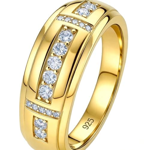 Heinlov D Color VVS1 Moissanite Rings for Men 925 Sterling Silver 18K Yellow Gold Plated Mens Wedding Band Groom Size 14 - Image 1