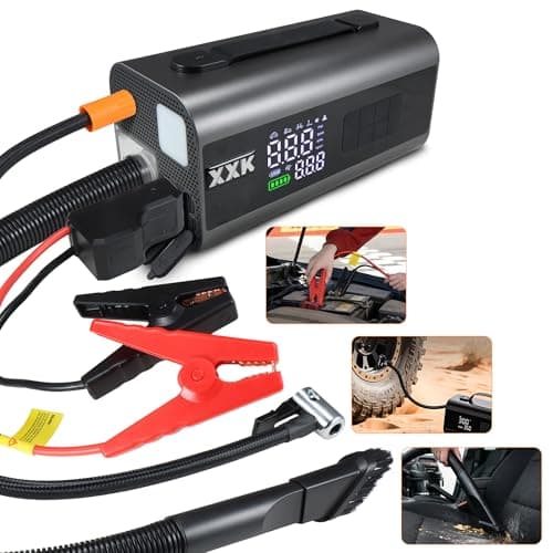 Tire Inflator Portable Air Compressor,2000A Battery Car Jump Starter, Auto Shut-Off,160PSI Air Pump with Tire Gauge Pressure&LED Light,15000PA Vacuum with Suction &Blow, for Cars, Motorcycles, Balls - Image 1