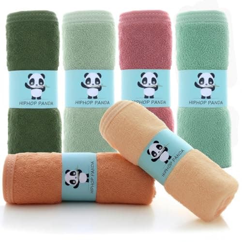 HIPHOP PANDA Baby Washcloths, Rayon Made from Bamboo - 2 Layer Ultra Soft Absorbent Newborn Bath Face Towel - Reusable Baby Wipes for Delicate Skin - Boho Earth Tones, 6 Pack - Image 1