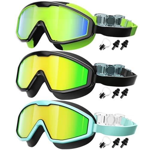QALLY Kids Goggles Age 4-16, Anti-Fog UV 180°Clear View Kids Swim Goggles, 3 Pack Swimming Goggles Waterproof Pool Goggles for Boys Girls Toddler Kids Youth - Image 1