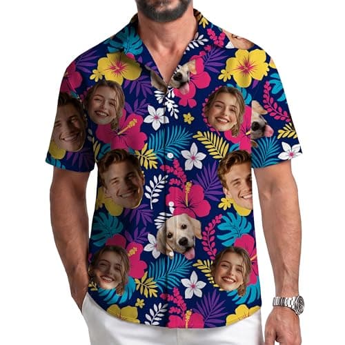 Custom Hawaiian Shirt, Custom Face Pattern, Personalized Hawaiian Shirt with Face, Custom Shirts for Man Woman, Suitable for Beach Vacation, Birthday Party, Summer Casual Purple (Style-1) - Image 1