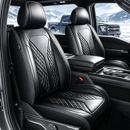JIAMAOXIN Seat Covers for Ford F150 2009-2025 2026 - F250/F350/F450 2017-2025 2026: 5 Seat Full Set Faux Leather Truck Seat Covers Car Cushion (5 Seats,Black) - Image 1